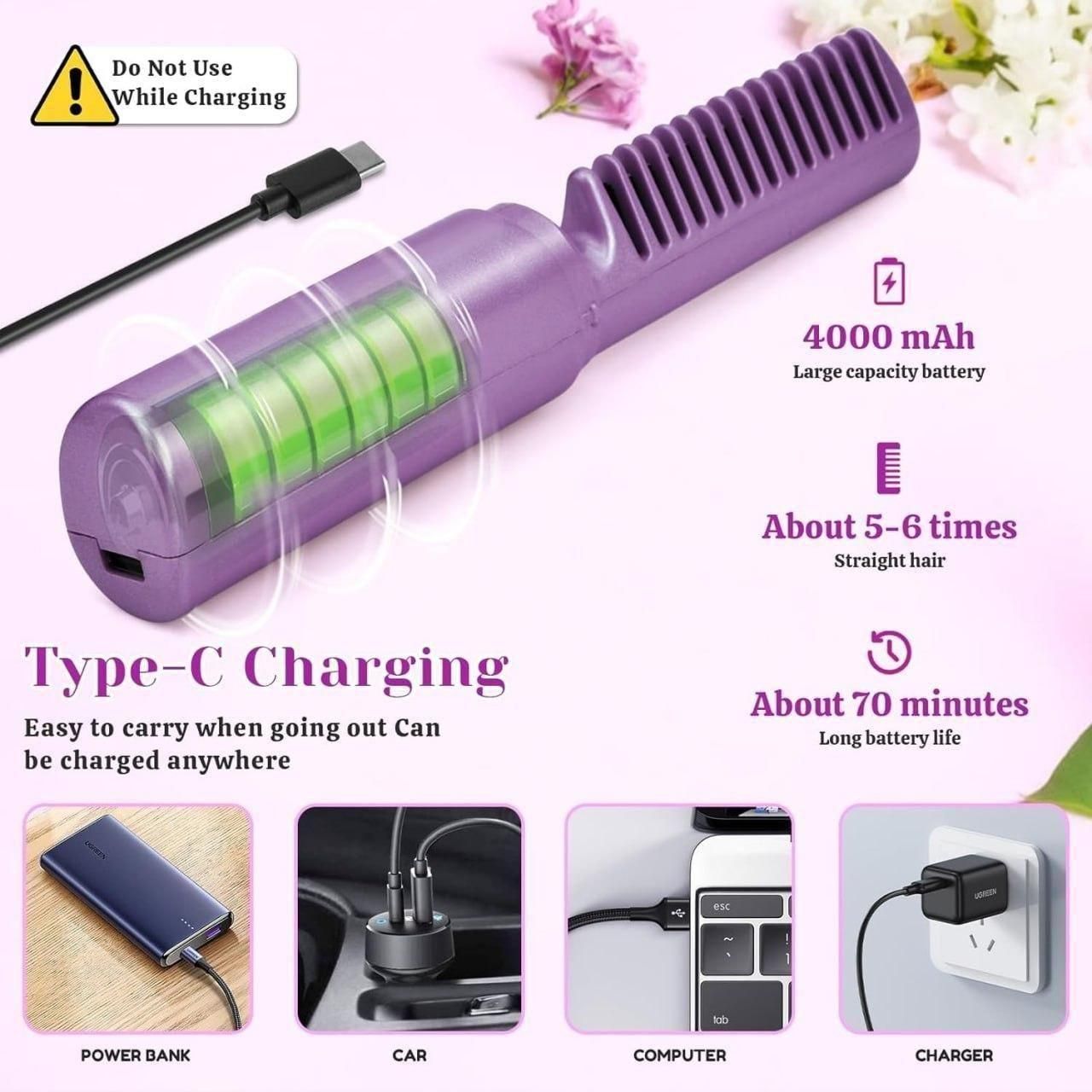 Cordless Mini Hair Straightener - Portable, Rechargeable & Adjustable